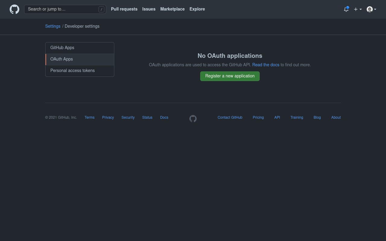 Screenshot of OAuth Apps screen on Github
